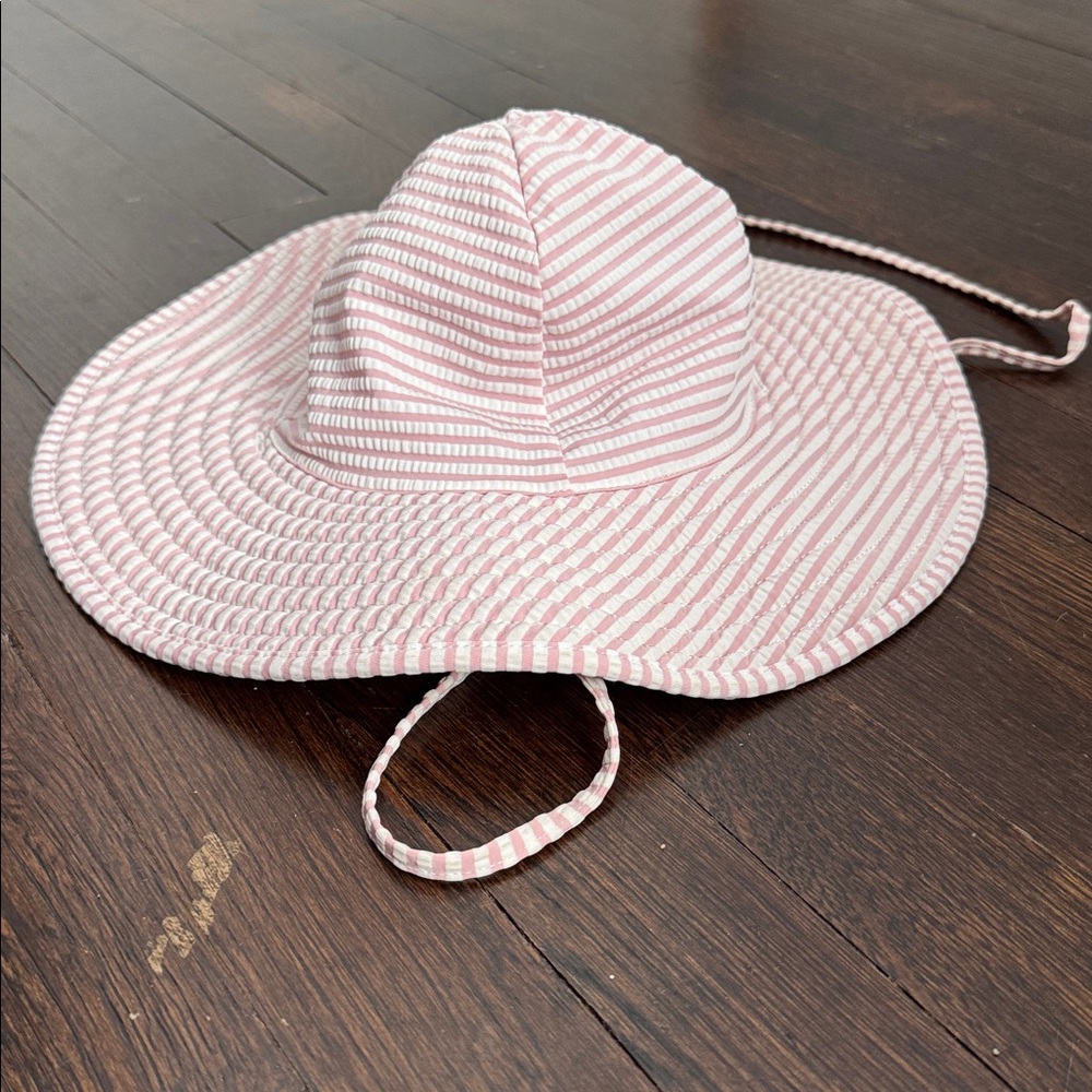 Ruffle Butts Pink and White Striped beach/pool Hat